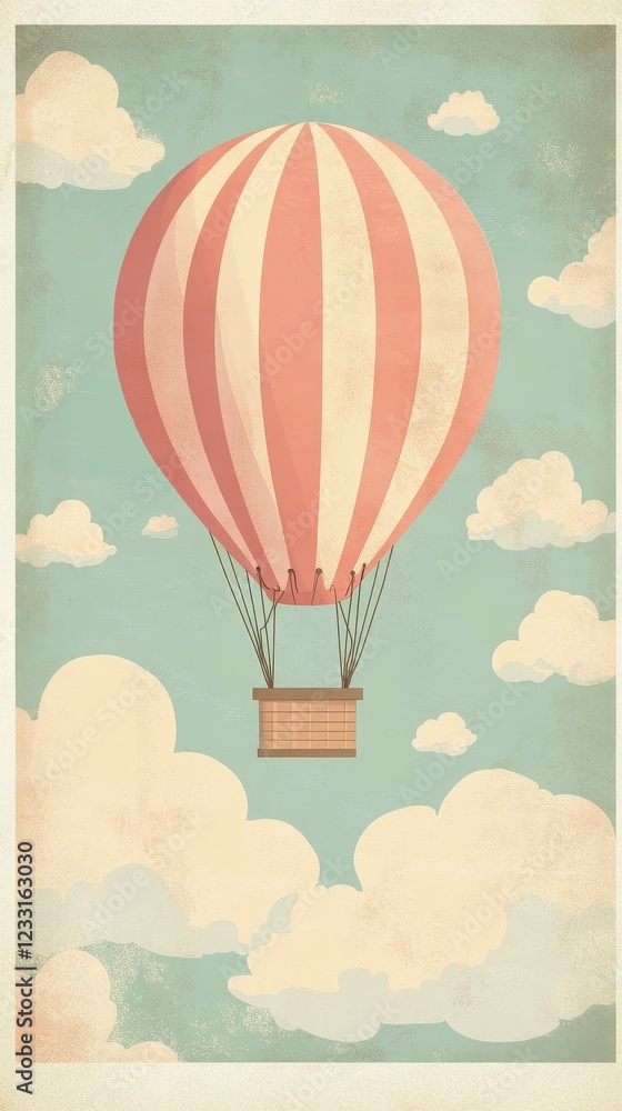 Obraz premium Pink and White Striped Hot Air Balloon Soaring Through Clouds