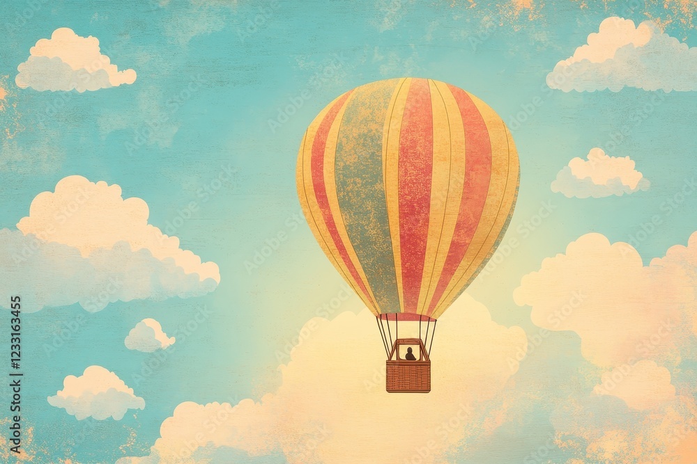 Fototapeta premium A Vintage Hot Air Balloon Soaring Through Pastel Clouds