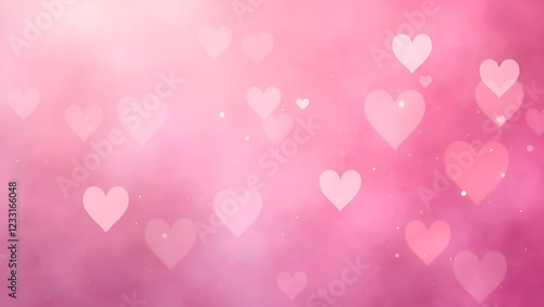 Blured pink romantic background with bokeh hearts for Valentine's day
