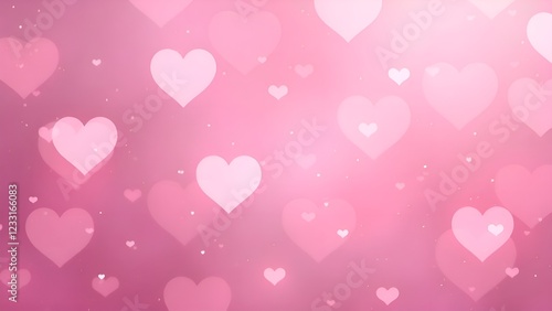 Blured pink romantic background with bokeh hearts for Valentine's day