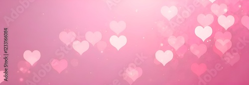 Blured pink romantic background with bokeh hearts for Valentine's day