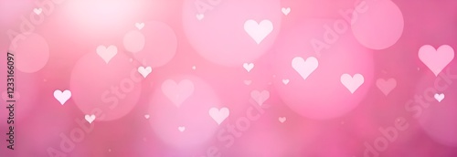 Blured pink romantic background with bokeh hearts for Valentine's day