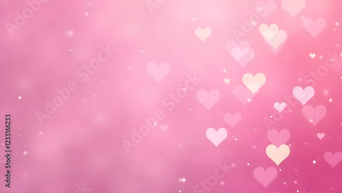 Blured pink romantic background with bokeh hearts for Valentine's day