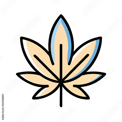 Cannabis leaf icon with blue and beige colors representing nature and wellness in a simple design