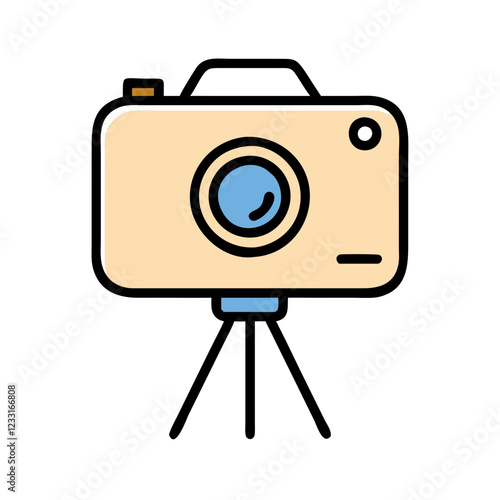 Camera on tripod icon with blue and beige colors showcasing photography and stability in a modern design