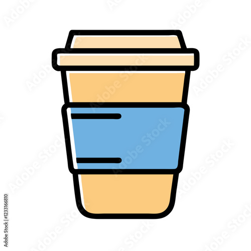 Coffee cup icon with blue and beige colors representing beverages and daily rituals in a modern design