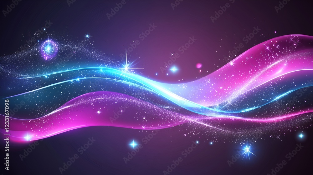 Fototapeta premium Glowing cosmic waves, abstract art, dark background, digital design