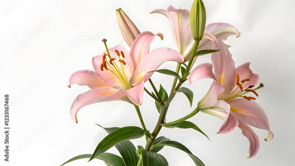 Naklejka premium Pink Lilies on White Background