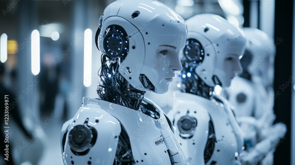 Fototapeta premium Advanced Humanoid Robots in Futuristic Technology Environment