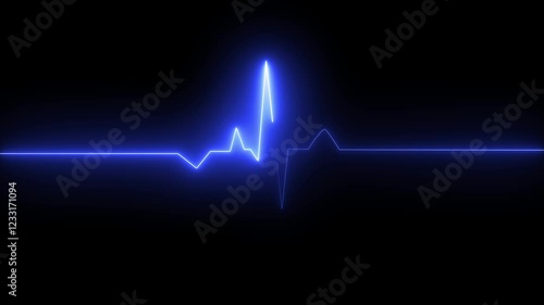 Neon heartbeat line on isolated black background.Heartbeat lines animation background. Health- medicine and human heart concepts.