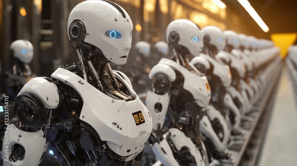 Fototapeta premium Futuristic Robots in an Assembly Line Setting with Advanced Technology