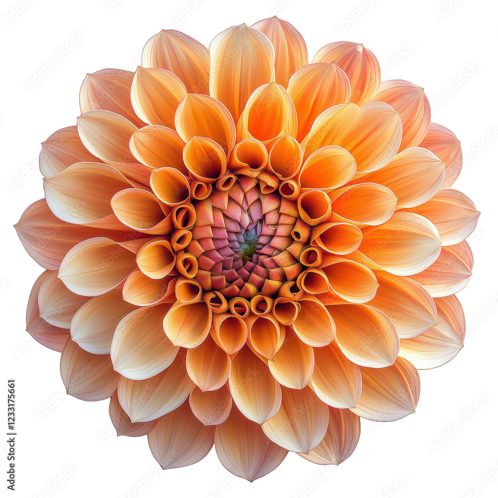 Dahlia Elegance: A breathtaking close-up reveals the intricate details of a fully bloomed peach dahlia, showcasing its delicate petals and captivating symmetry. Dahlia Elegance: A breathtaking close-up reveals the intricate details of a fully bloomed peach dahlia, showcasing its delicate petals and captivating symmetry.
