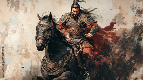 Artistic Style Painting of Ancient Chinese General Ancient Chinese Soldier Riding a Horse Aspect 16:9