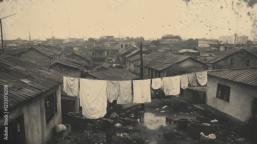 Vintage Slum Photography – Laundry Drying in Urban Poor Neighborhood