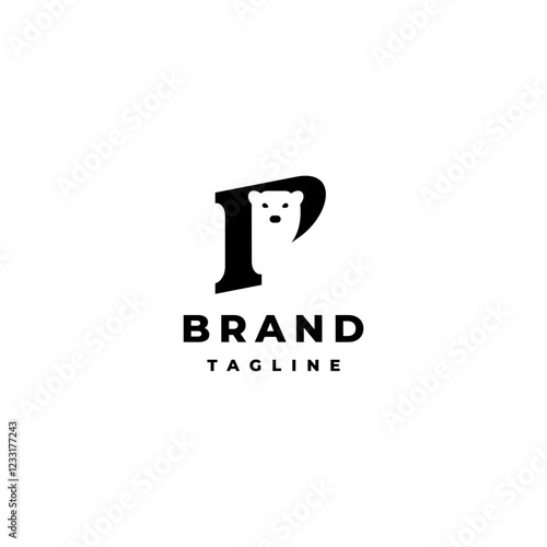 Cute Bear Silhouette Inside Letter P Logo Design. Cute Bear Seen Behind Letter P Logo Design.