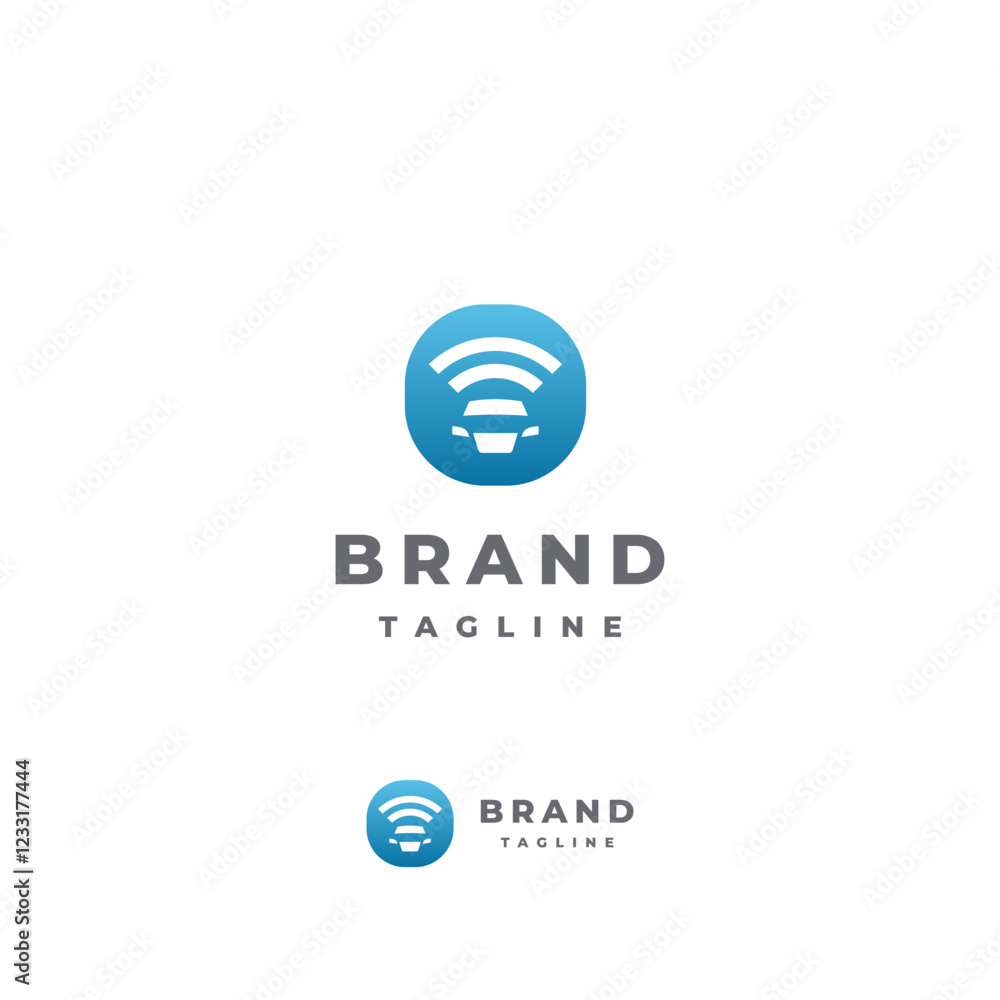 Minimalist Car Wireless Network Logo Design. Wifi Signal Above Car Silhouette Logo Design. Minimalist Car Wireless Network Logo Design. Wifi Signal Above Car Silhouette Logo Design.