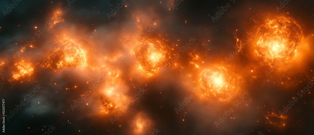 Fototapeta premium Fiery Cosmic Explosion Nebula Space Art Background