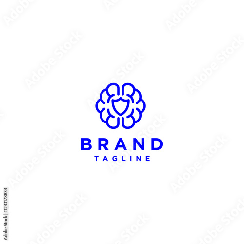 Shield Protected Brain Lines Logo Design. Smart Brain Guardian Lines Logo Design.