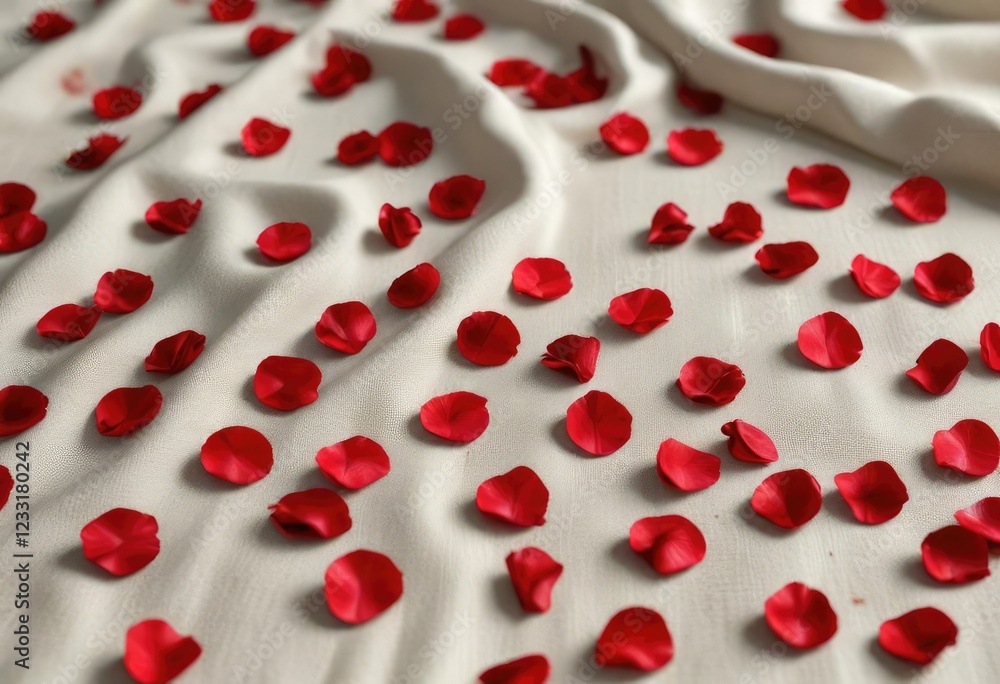 Delicate red rose petals on a textured linen fabric, natural fiber, organic look, red rose petals Delicate red rose petals on a textured linen fabric, natural fiber, organic look, red rose petals