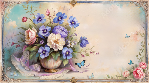 Antique greeting card with a small bouquet of violets