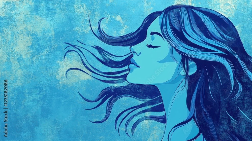 Serene Woman with Flowing Blue Hair Serene Woman with Flowing Blue Hair