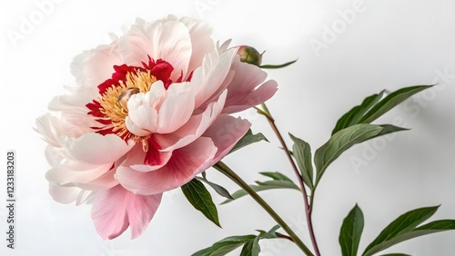 Pink Peony Flower with Red Center Close-up