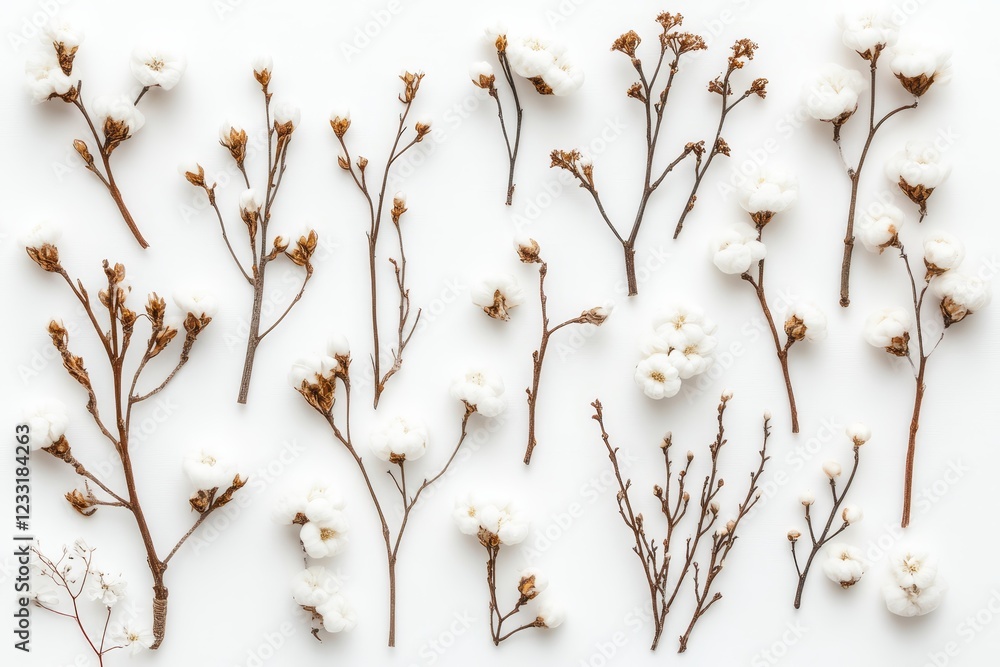 Spring beauty comes alive as white blossoms rest on a white backdrop. Perfect for minimalist designs or spring-themed decor Spring beauty comes alive as white blossoms rest on a white backdrop. Perfect for minimalist designs or spring-themed decor