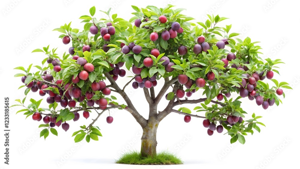 Naklejka premium Abundant Plum Tree with Ripe Fruit