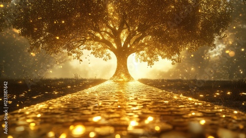 ingot golden way path to golden tree symbol of prosperity healthy and happiness,