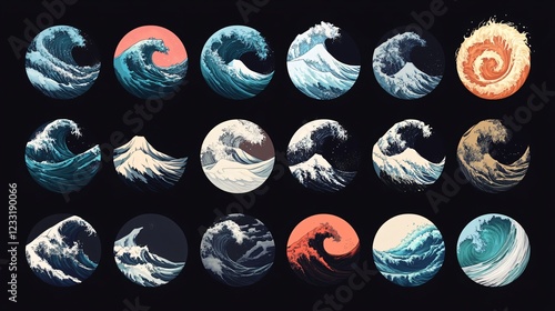 Ocean Waves Bundle: Set of Flat Vector Icons for Design Projects, Creative Concepts, and Branding Solutions photo