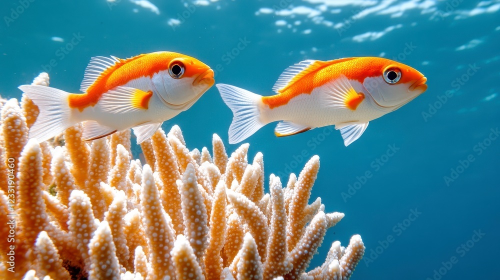 Fototapeta premium Colorful Fish Swimming Near Vibrant Coral Reef Underwater Scene