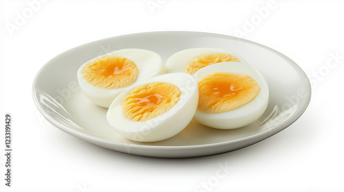 boiled eggs on  plate , isolated on white background