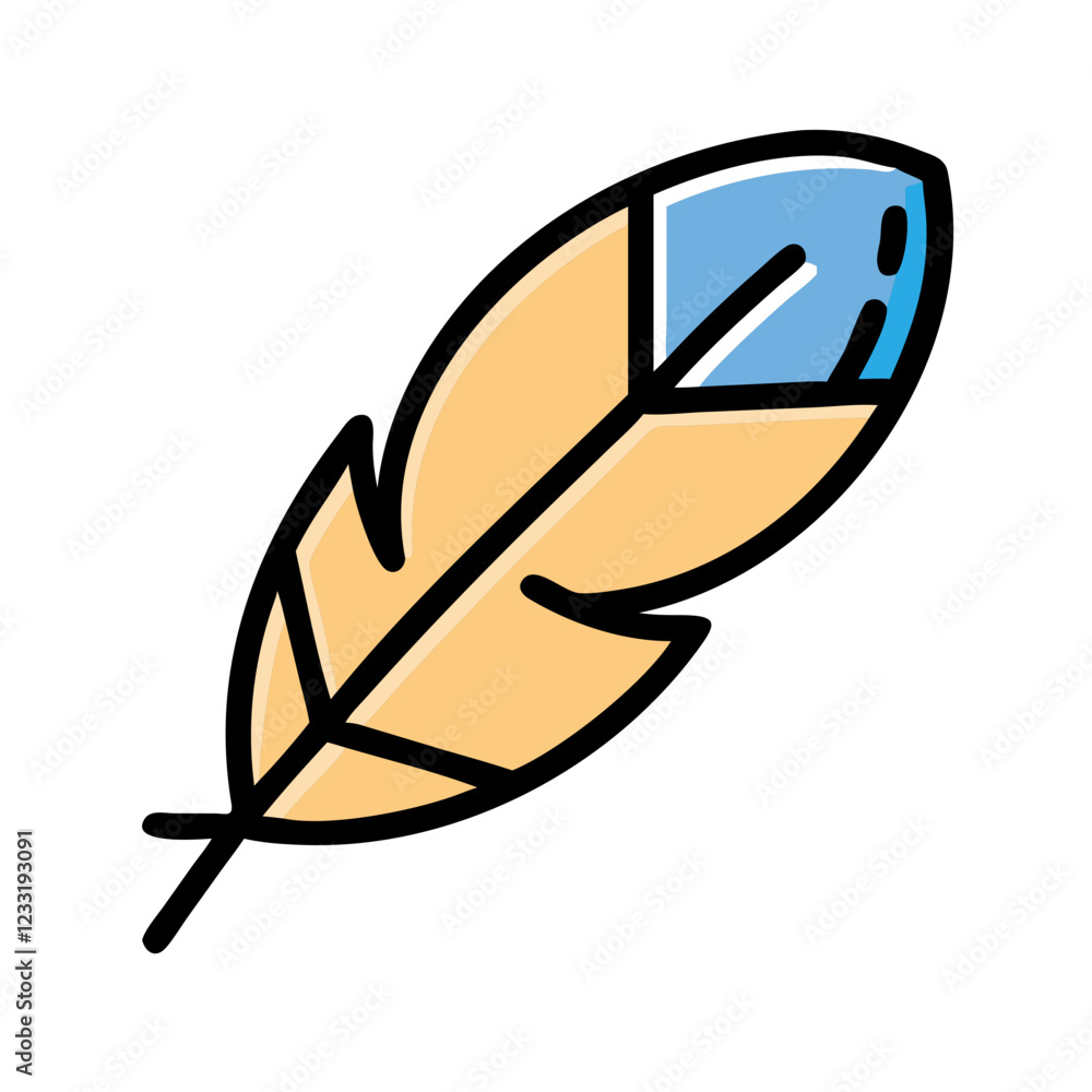 Feather icon with blue and beige colors representing nature and creativity in an artistic design Feather icon with blue and beige colors representing nature and creativity in an artistic design