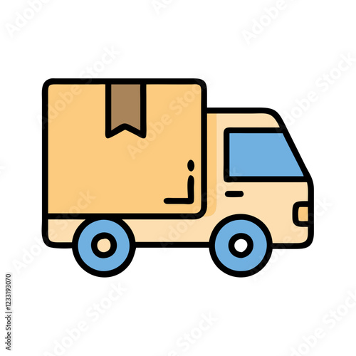 Delivery truck icon with blue and beige colors representing transportation and logistics in a modern design