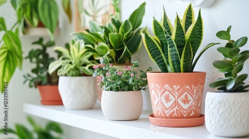 Wallpaper Mural A bright hallway lined with small potted plants on minimalist floating shelves. Torontodigital.ca