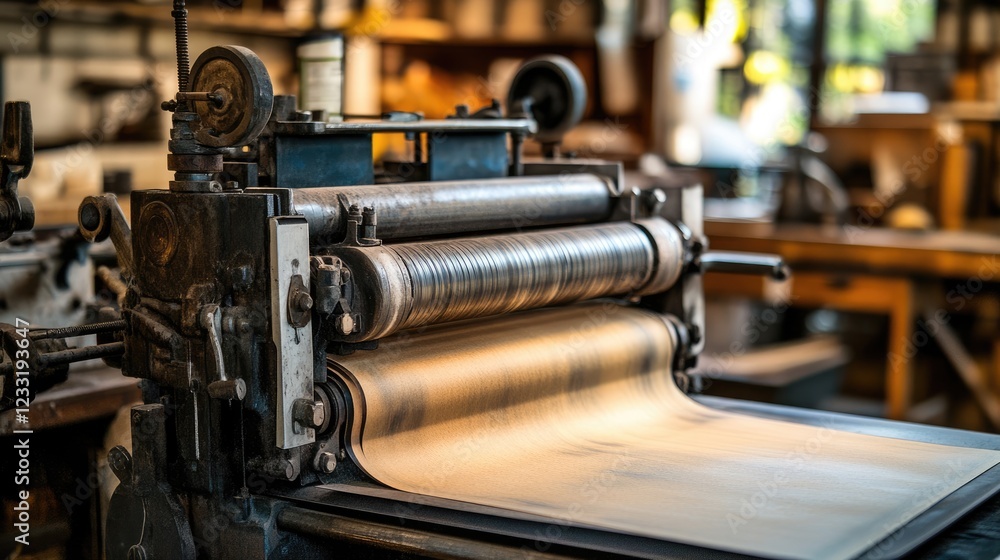 Fototapeta premium A carbon-neutral printing press using vegetable-based inks and recycled paper.