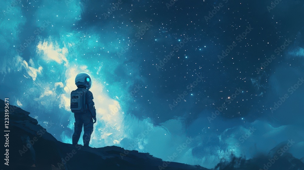 Lone Astronaut Gazing at a Celestial Nebula Lone Astronaut Gazing at a Celestial Nebula