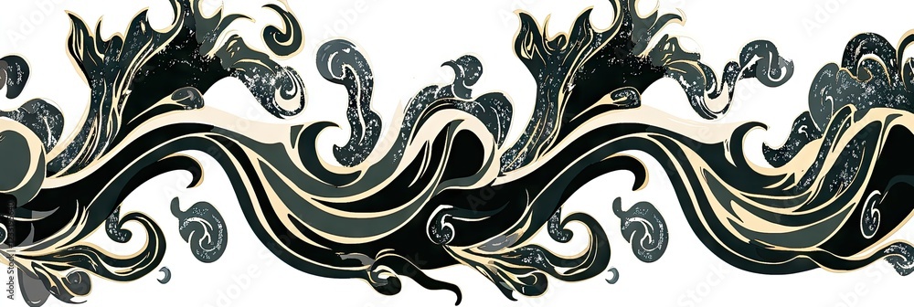 Elegant black and gold wave design, abstract art, decorative swirls, background texture Elegant black and gold wave design, abstract art, decorative swirls, background texture