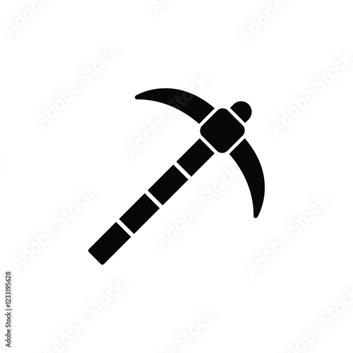 Pickaxe icon. Pickaxe black silhouette vector icon. Pickaxe isolated on a white background.