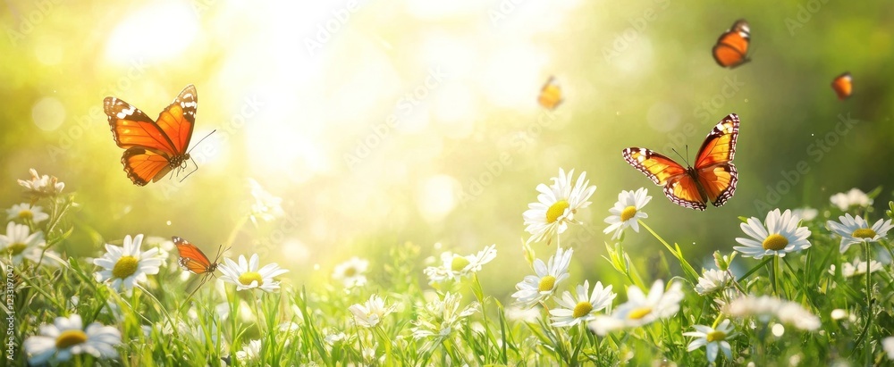 Sunny Meadow with Monarch Butterflies and Daisies Sunny Meadow with Monarch Butterflies and Daisies