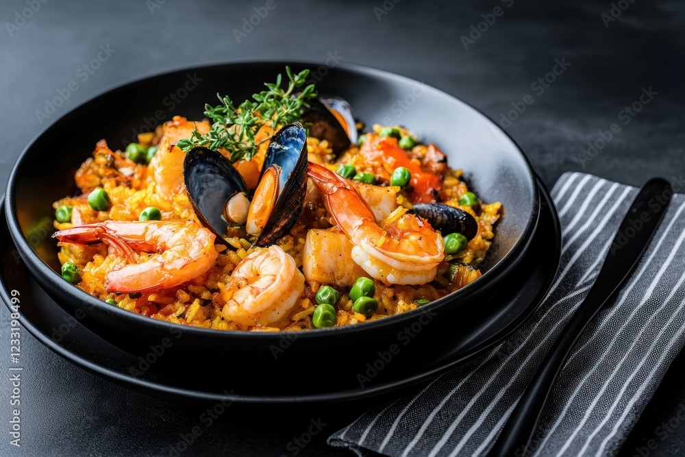 Traditional Spanish paella with seafood Traditional Spanish paella with seafood