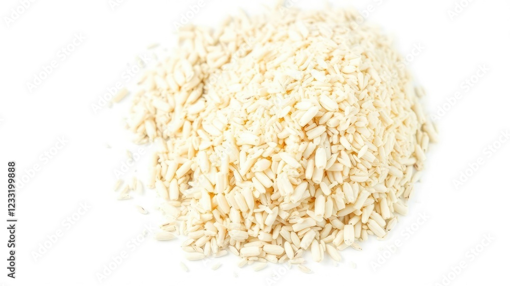 Closeup of a handful of psyllium husk on a white background, healthy, plant-based Closeup of a handful of psyllium husk on a white background, healthy, plant-based