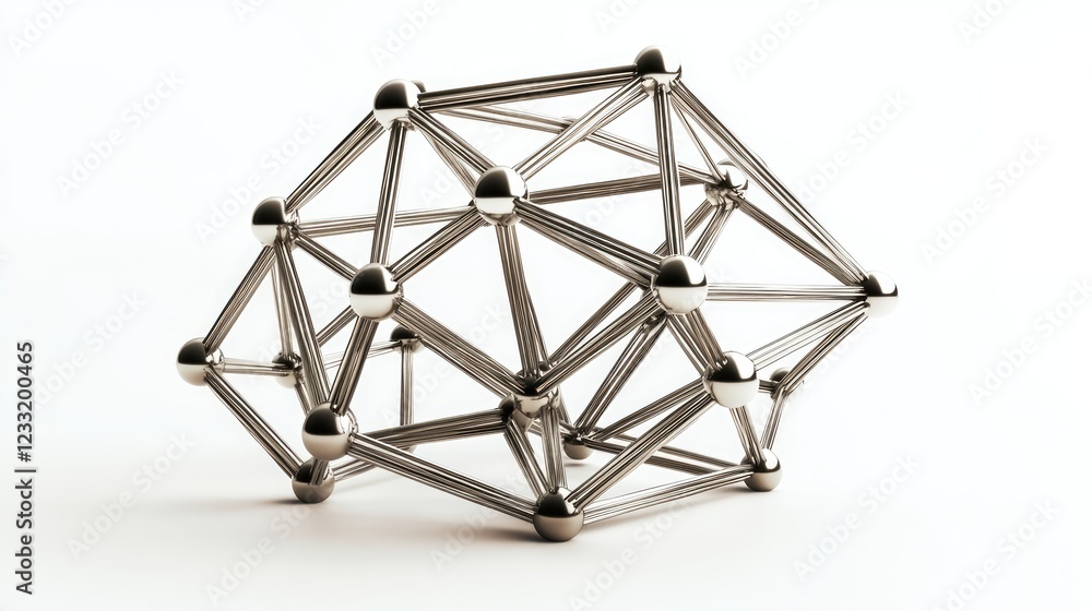 Interconnected metals form a geometric network isolated on a white background