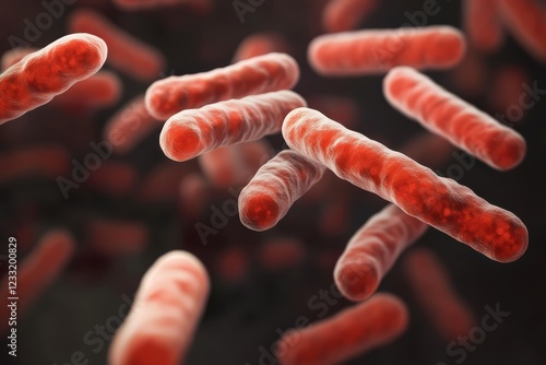 Scientific Visualization of Streptococcus Pneumonia with Red Blood Cells photo