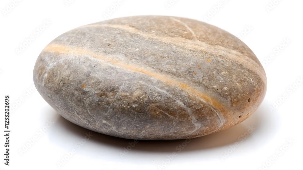 Smooth Gray and Beige Striped Stone on White Background Smooth Gray and Beige Striped Stone on White Background