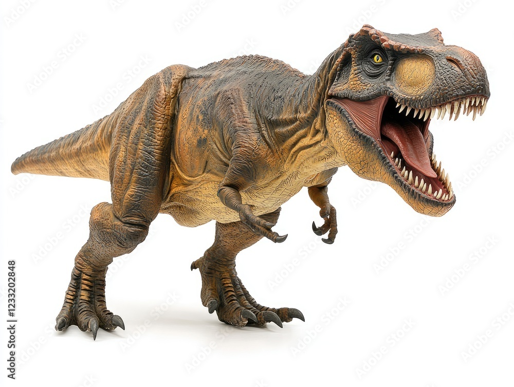 Tyrannosaurus Rex model, prehistoric predator, white background, paleontology Tyrannosaurus Rex model, prehistoric predator, white background, paleontology