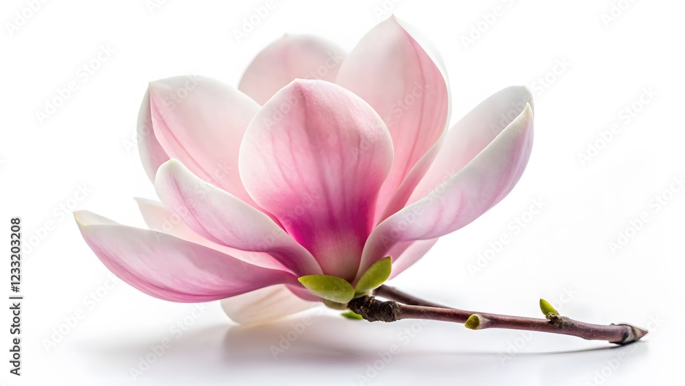Fototapeta premium Pink Magnolia Blossom on White Background