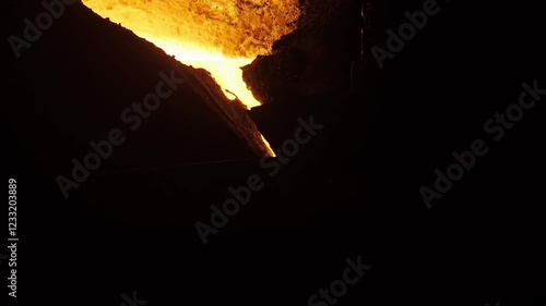 Close-Up of Molten Metal Pouring from Ladle in Foundry – Industrial Steel Manufacturing Process