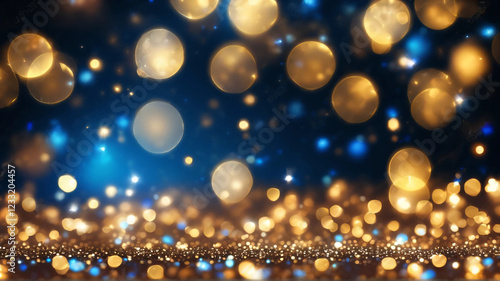 Ethereal Golden and Blue Bokeh Light Background


