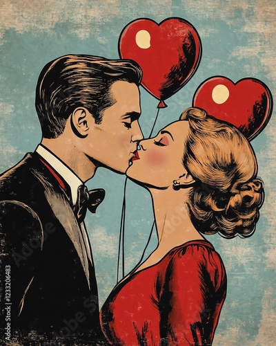 Couple kissing  retro pop art poster